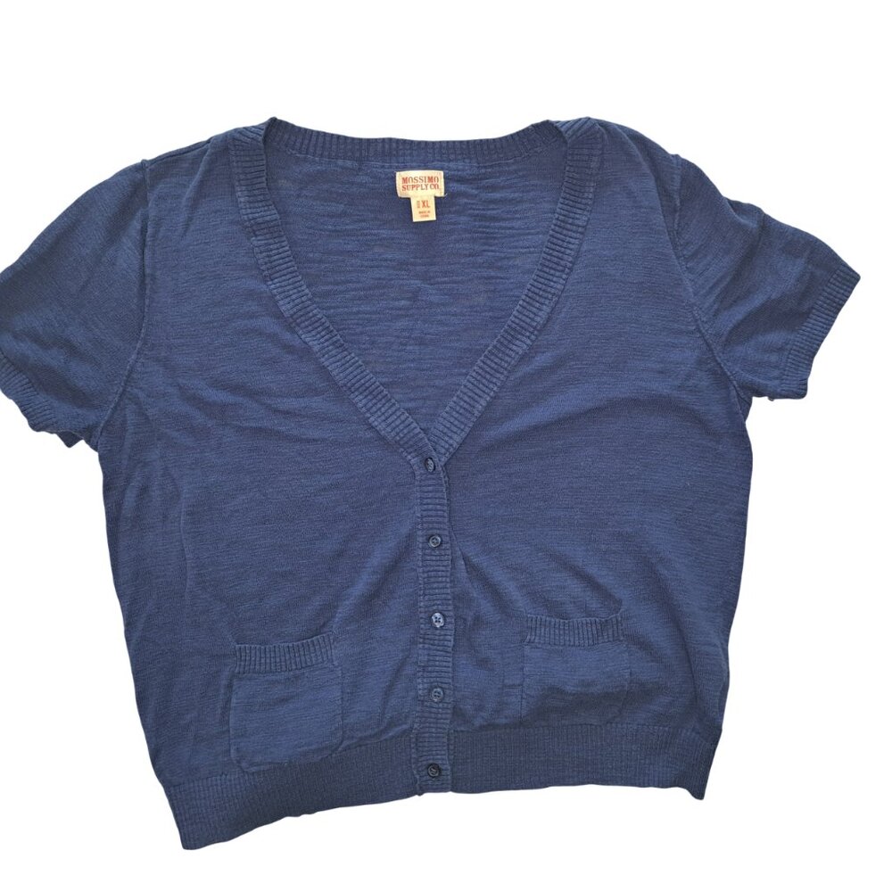 Mossimo Supply Co Blue Short Sleeved Cropped Button Down Cardigan Size XL